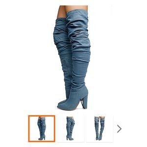 Denim over the knee slouch boots